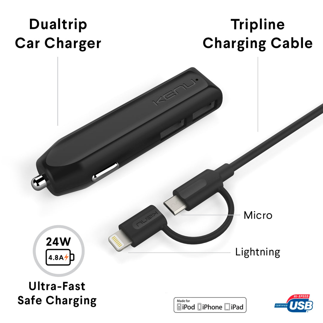Kenu Travel Kit | Car Charger and Universal USB Cable Bundle